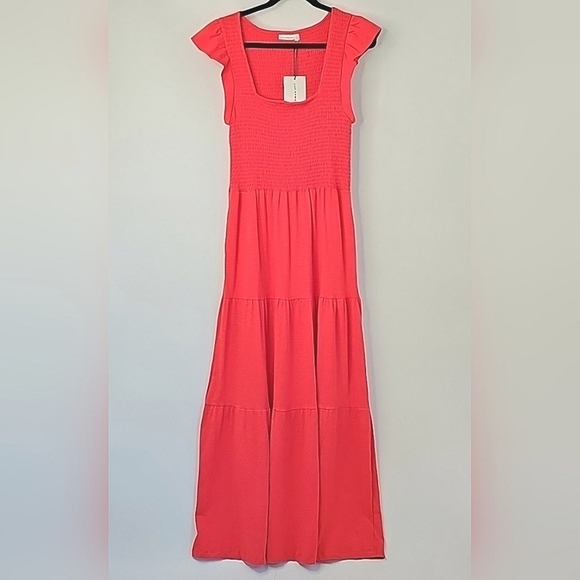 Lucky Brand Red 100% Cotton Peasant Flutter Sleeve Long Maxi Dress - Picture 7 of 11